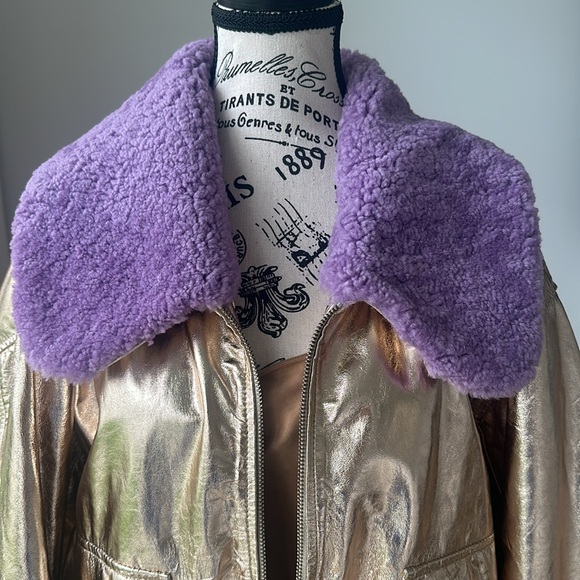 Bathsheva Alex Bomber Jacket in Gold Metallic Leather - Picture 3 of 15